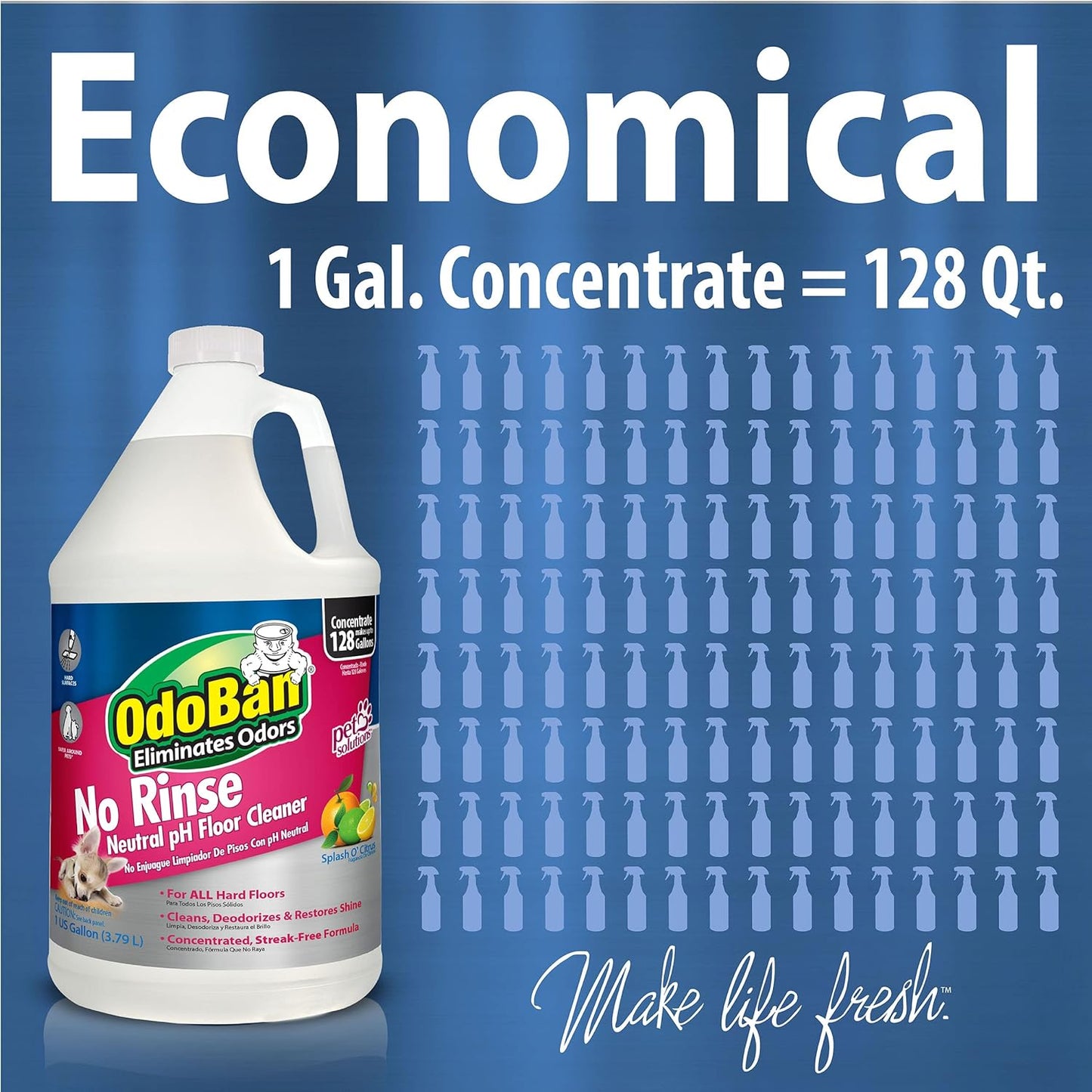 OdoBan Pet Solutions No Rinse Neutral pH Floor Cleaner Concentrate, Made in the USA, Splash O' Citrus Scent, 3 Gallons