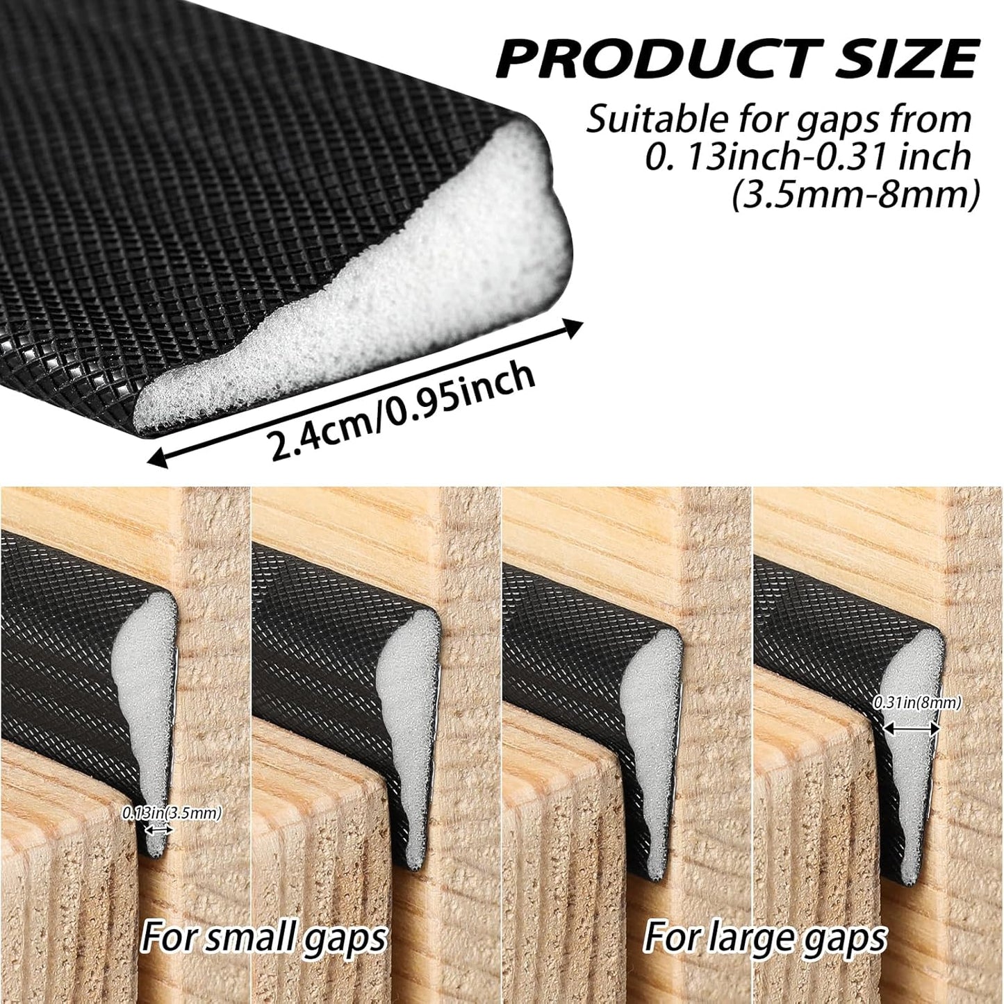 QDiShi 118" Wedge-Shape Weather Stripping Door Seal Weatherproof Foam Seals Self Adhesive Insulation Anti-Collision Strip Soundproofing Frame Insulation Tape Fits 0.13-0.31" Gaps(Black)