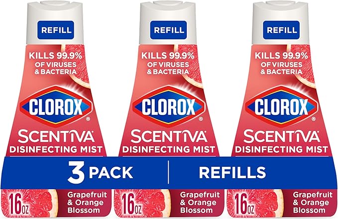 Clorox Scentiva Disinfecting Mist, Grapefruit and Orange Blossom, Refill, 16 Fl Oz Each, Pack of 3