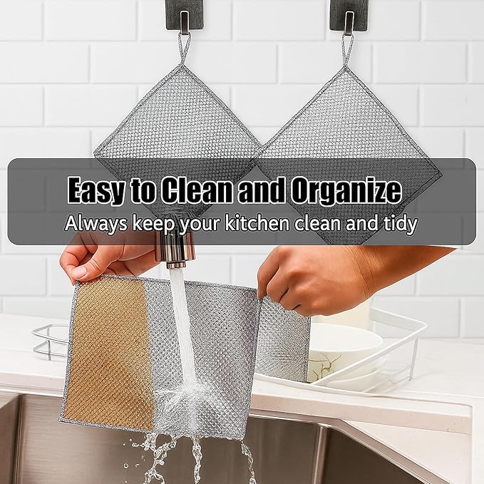 Upgraded 3-Layer Metal Dish Scrubber-10Pcs, No Scratches, Odor-Free, Multi-Purpose Stainless Steel Scouring Pad for Kitchen Cleaning – Dry & Wet Use, for Dishes, Cookware, Sinks, Stove Tops (10PCS)