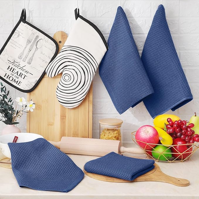 Homaxy 100% Cotton Waffle Weave Kitchen Dish Cloths, 4-Pack Ultra Soft Absorbent Dish Towels, Quick Drying Dish Rags, 12 x 12 Inches, Navy Blue