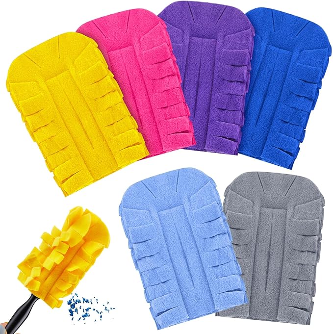 Zubebe 12 Pcs Duster Refill Reusable Fleece Duster Refills Feather Flat Dusters Multi Surface Washable Cleaning Pads Tools for Home, Blinds, Car, Pet, Furniture, Fans (Bright Color)