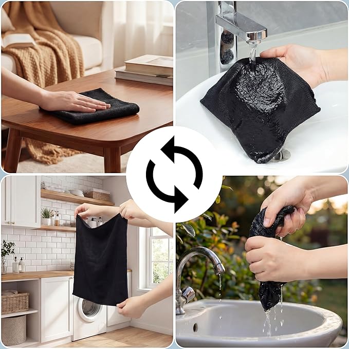Macarrie 400 Pieces Microfiber Cleaning Cloths Bulk Absorbent Microfiber Towels Reusable Lint-Free Streak Free Wash Rags for House Kitchen Office Restaurants Bar Shop Car, 12 x 12 Inches (Black)