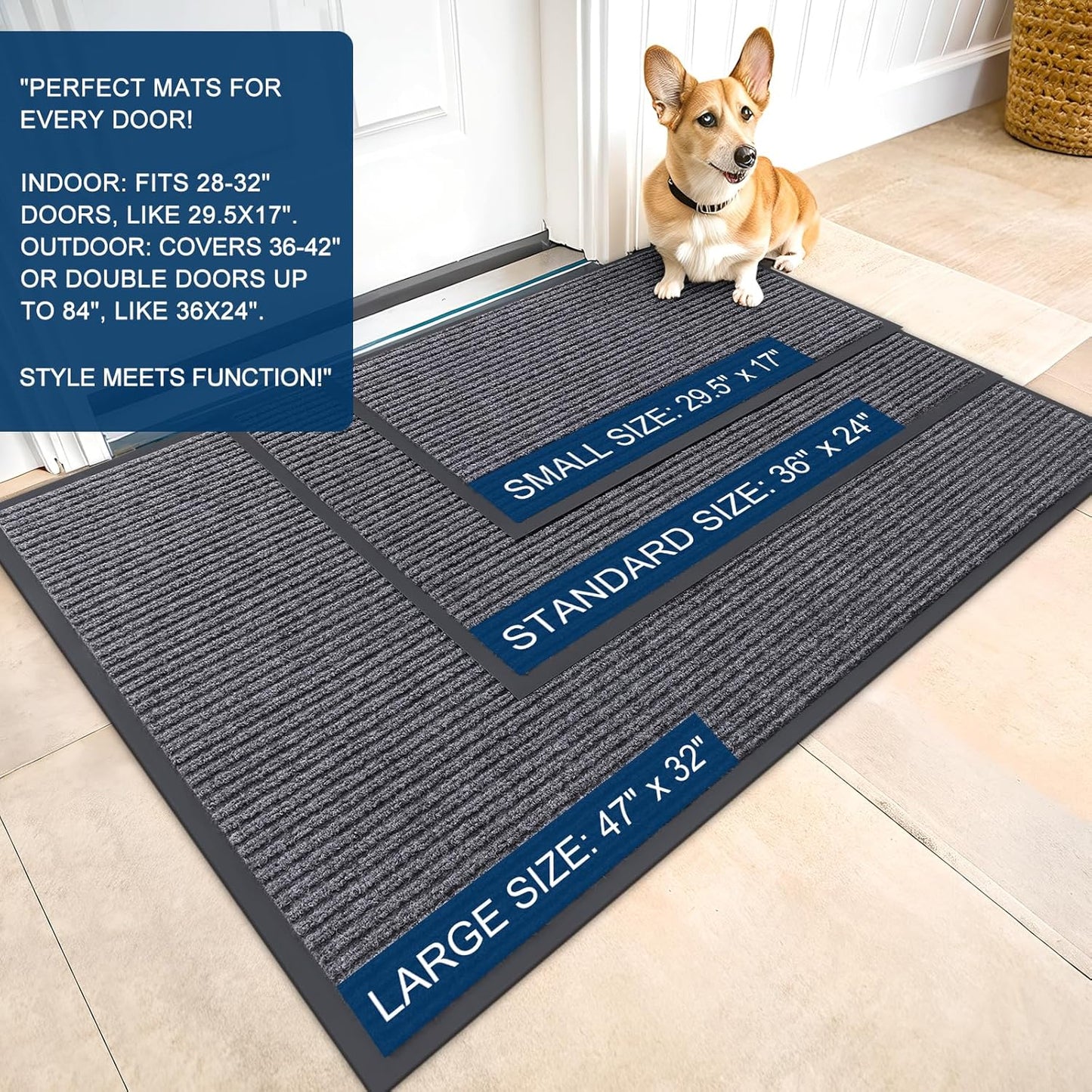 OLANLY Front Door Mat Indoor Outdoor Entrance, Waterproof Heavy Duty Doormat, Fade Resistant, Low Profile, Easy Clean Patio Porch Welcome Floor Mats for Entry, 71x24, Grey