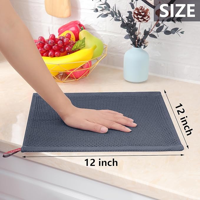 Homaxy 100% Cotton Waffle Weave Kitchen Dish Cloths, 7-Pack Ultra Soft Absorbent Dish Towels, Quick Drying Dish Rags, 12 x 12 Inches, Dark Grey