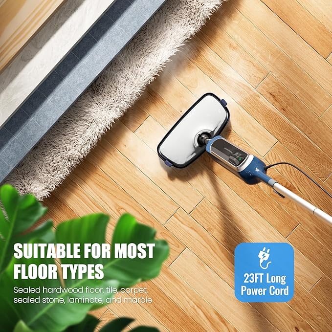 12 in 1 Steam Mop, Detachable Handheld Steam Cleaner for Home, 23FT Cord, for Hardwood Floor Cleaning, Tile, Carpet, Furniture, Clothes, Windows, Blue