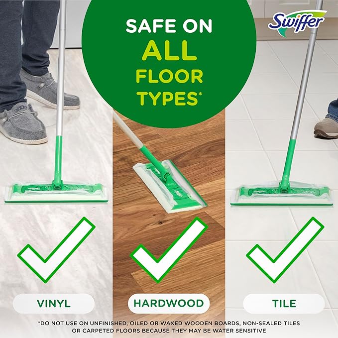 Swiffer Sweep + Mop, Wet Pads Refill, Floor Cleaner for Dirt, Dust, Hair, Cleaning Cloths for Mopping Home, Bathroom, Kitchen, All Purpose Multi-Surface Floor Wipes, Gain, 24ct