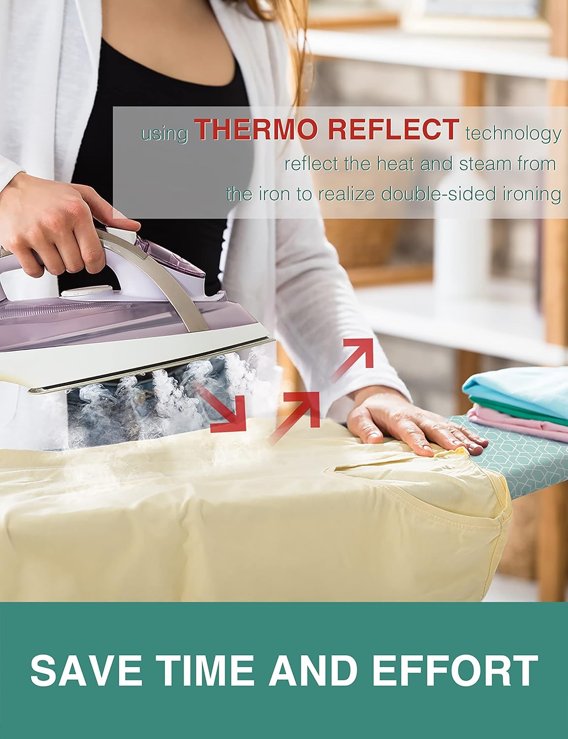 Extra Thick Ironing Board Cover and Pad,15x54 Reflective Silicone Ironing Board Cover Resist Scorching and Staining Standard Size Ironing Board Covers with Padding Elastic Edges 4 Fasteners