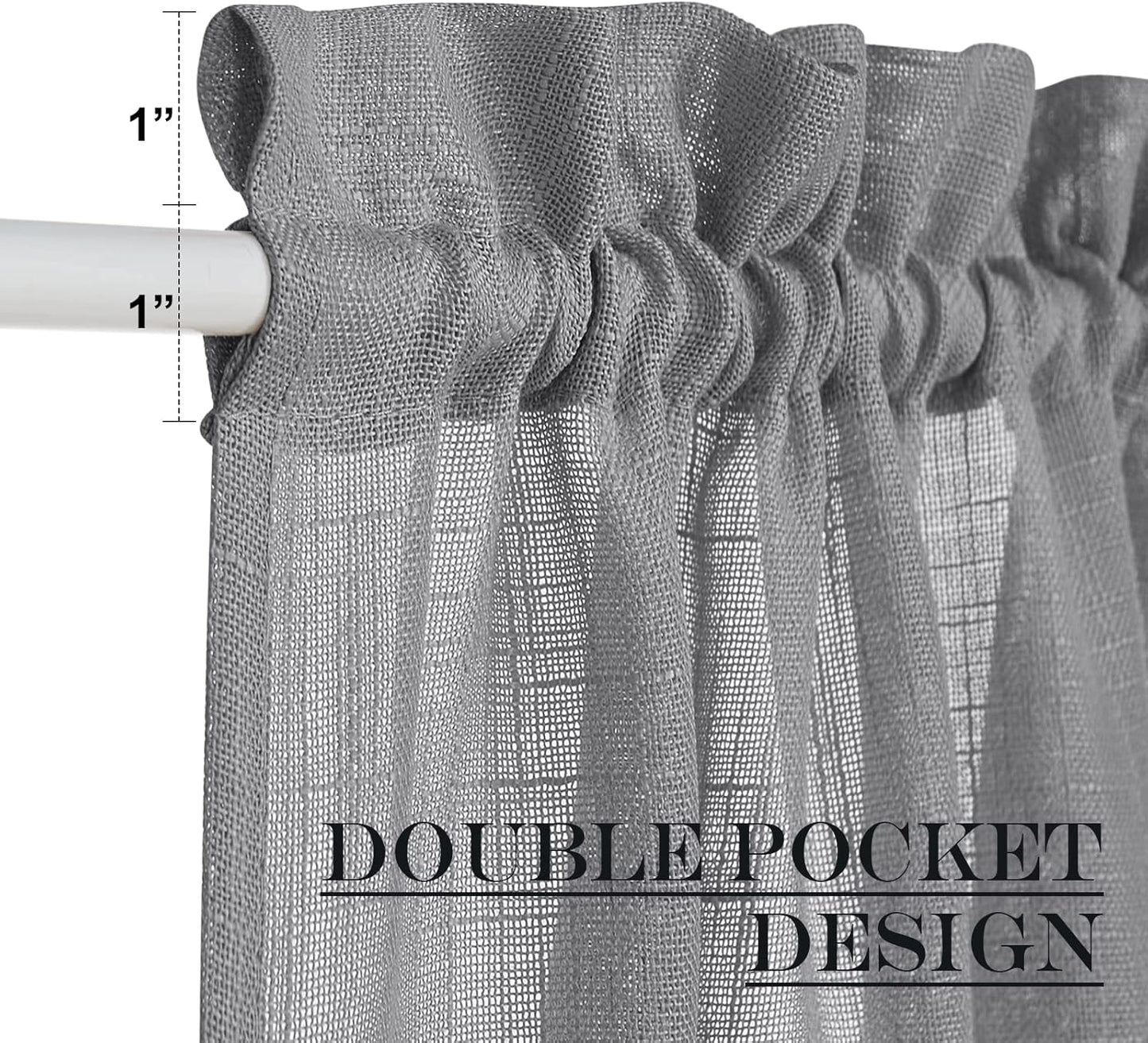 NICETOWN Sheer French Door Panel - 72 inches Linen Textured Voile Room Darkening Patio French Door Curtain with Tie Backs for Sliding Glass (Dark Grey, 1 Panel, 52 inches Width)