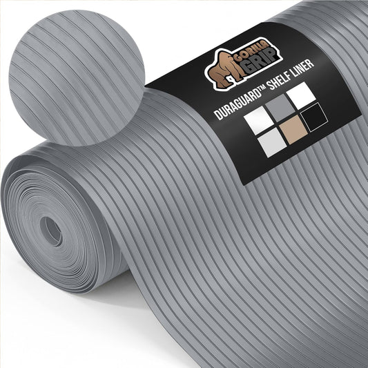 GORILLA GRIP DuraGuard Shelf Liner, Non-Adhesive Cabinet Liners for Kitchen Drawers, Shelves, Refrigerator, Pantry Storage, Bathroom Closet, Durable Waterproof BPA Free Ribbed Plastic, 20x10 Gray