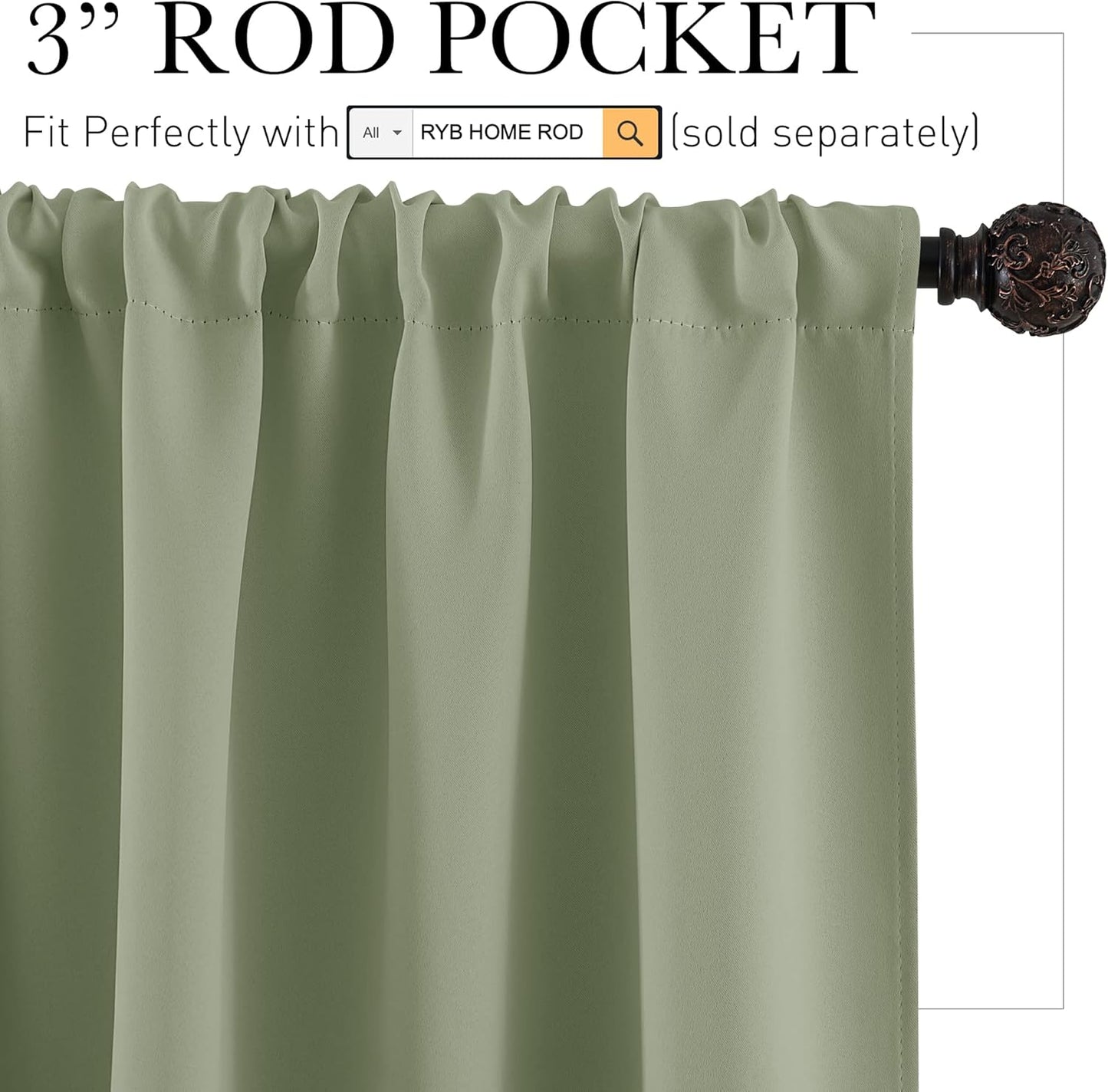 RYB HOME Blackout Curtains for RV Camper Windows, Privacy Thermal Insulating Mini Curtains & Drapes for Bedroom Bathroom Kitchen Door Window Farmhouse Cover, W 42 x L 36 inch, Sage Green, 2 Panels