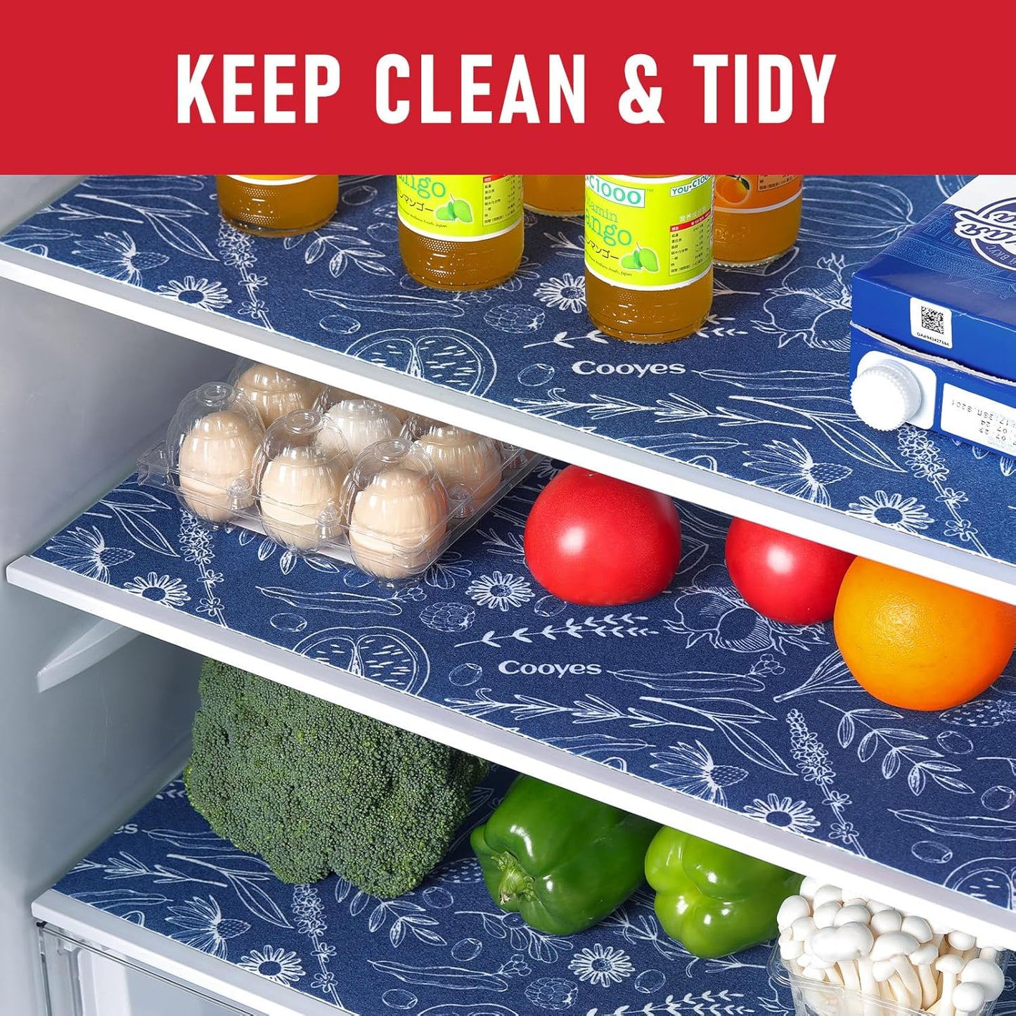 Cooyes Large Fridge Liners for Refrigerator, 17.7" × 24", Drawer & Shelf Liners for Kitchen Cabinets Non-Adhesive, Breathable Cloth Material, Non-Slip, Keep Produce Fresh Longer