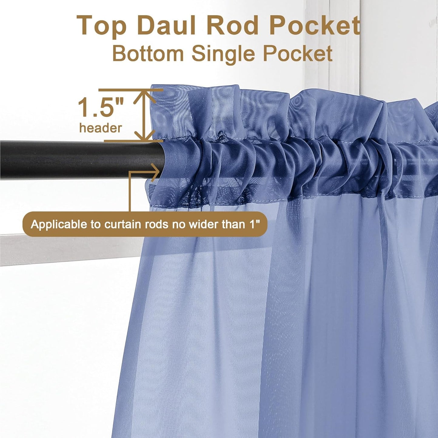 Chyhomenyc Royal Blue Sheer Curtains 63 Inch Length 2 Panels, Rod Pocket Solid Window Sheer Curtain Panels, Elegant Curtains & Drapes for Living Room Bedroom 2 Panels (Royal Blue, 42 W x 63 L)