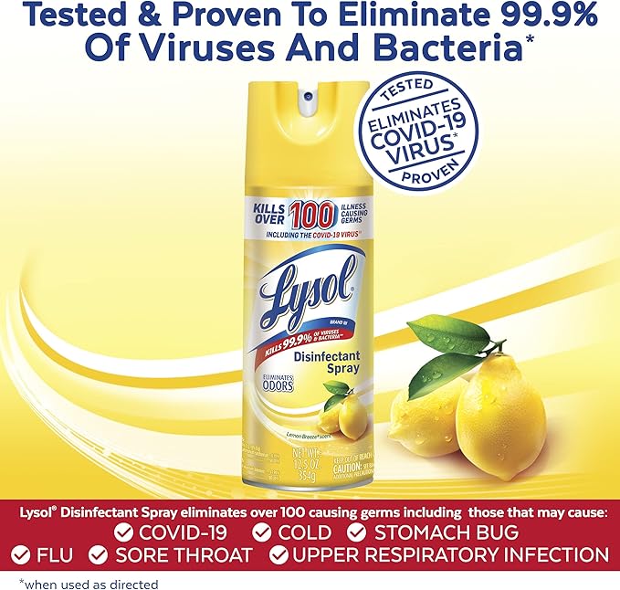 Lysol Disinfectant Spray, Sanitizing and Antibacterial Spray, For Disinfecting and Deodorizing, Lemon Breeze, 12.5oz