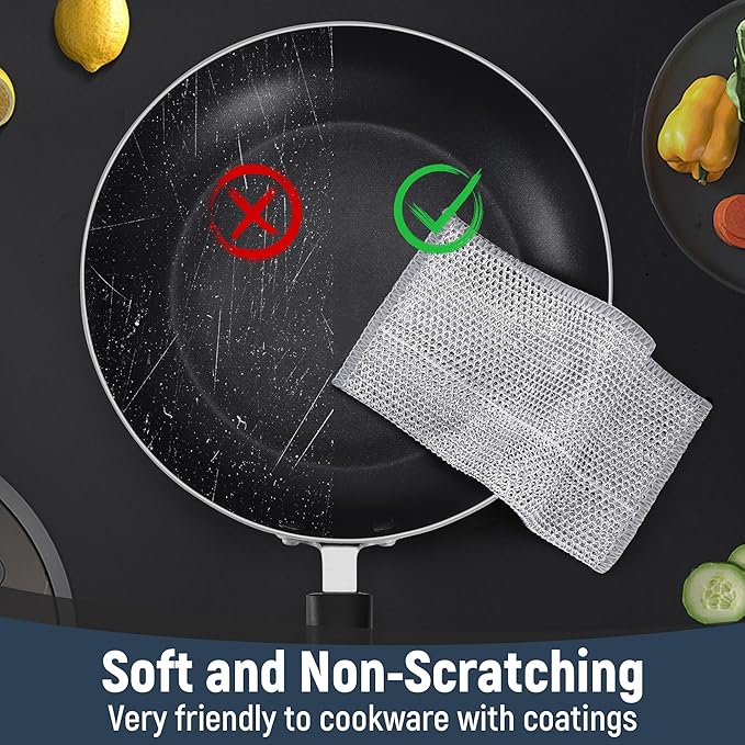 3 Layers Non Scratch Wire Dish Cleaning Supplies 24PCS - Wire Dishwashing Rag Home Essentials-Reusable Steel Wool Scrubber Washcloths,Kitchen Towels and Dishcloths Set for Pans Sinks & Cookware