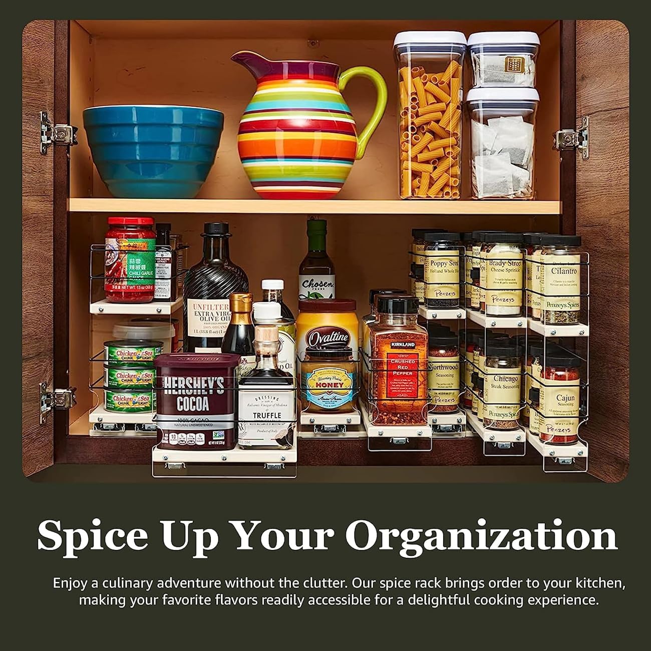Vertical Spice Combo Spice Rack Drawer - Pull Out Pantry Organizers and Storage - Kitchen Cabinet Organizer - Seasoning Sliding Caddy - Made in USA (5.75" W x 5.00" H x 10.60" D, Partially Assembled)