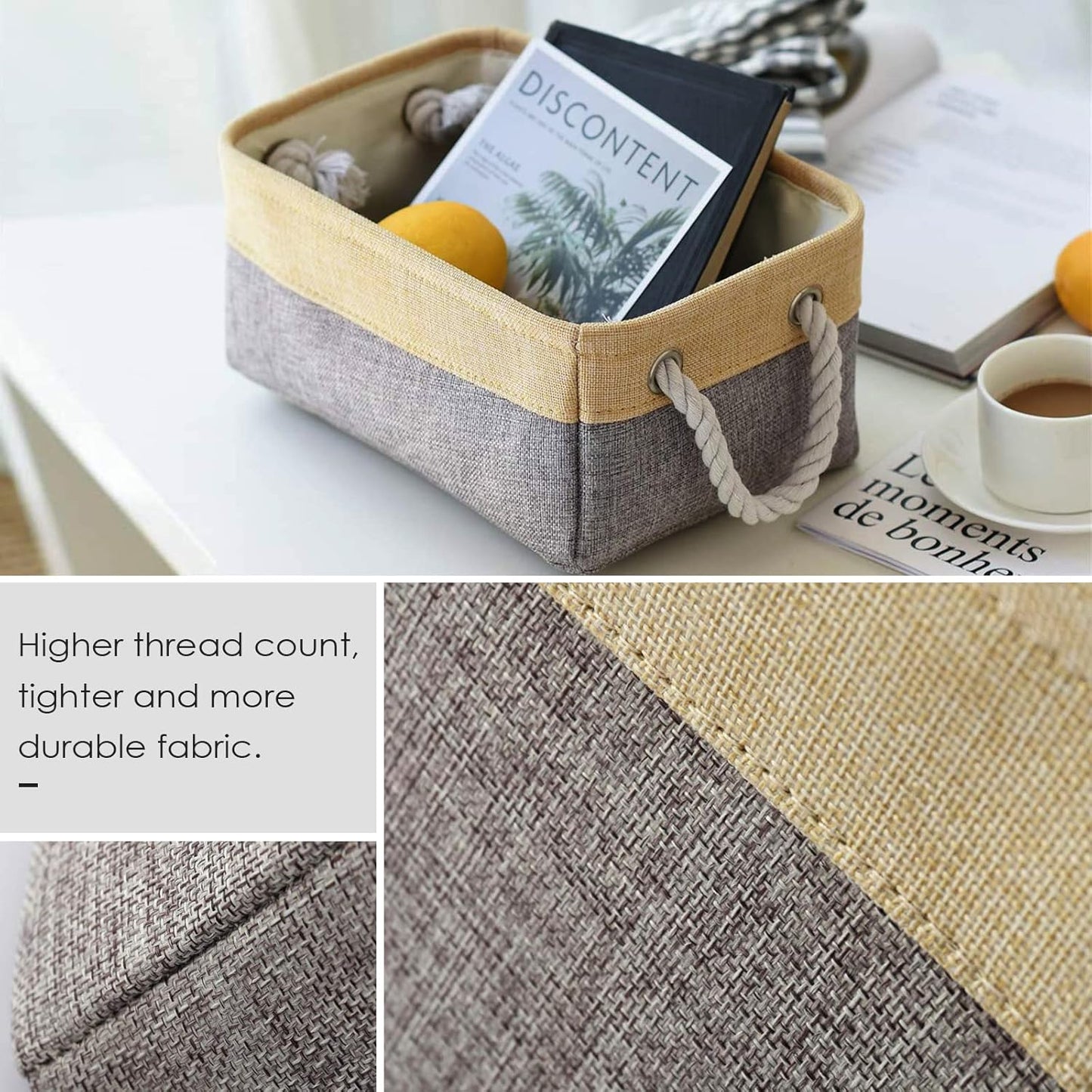 TheWarmHome Storage Bins for Organizing,Sturdy Storage Basket, Decorative Foldable Storage Baskets for Shelves Closet Toy (Gold&Grey Medium - 3 Pack 13.8L×9.8W×6.7H inch)