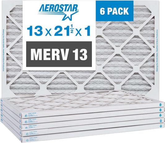 Aerostar 13x21.5x1 MERV 13-6 Count - Pleated Furnace & Air Conditioner Filters - Removes Bacteria, Dust, Cold & Flu Germs, Lint, Mold, Pet Dander, Allergy-Causing Pollen, Smog, Smoke & Viruses