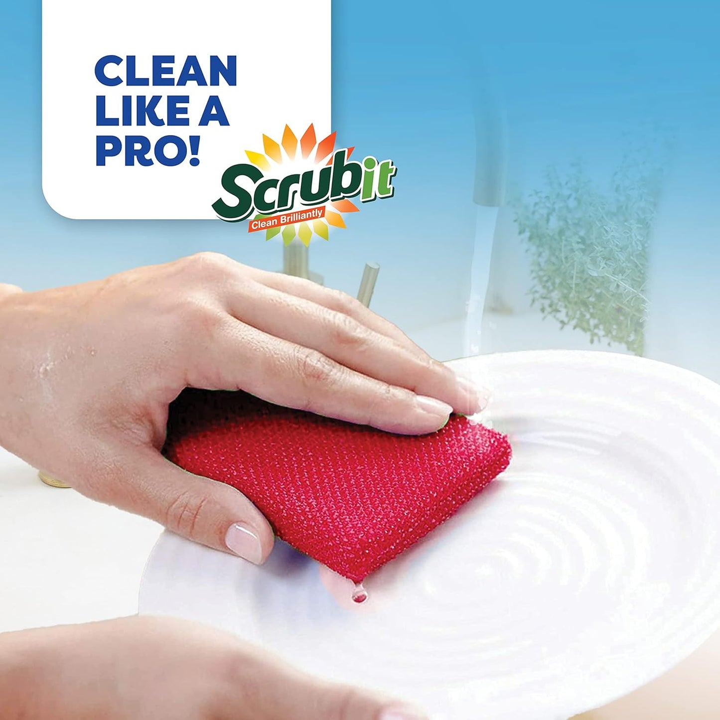 SCRUBIT Multi-Purpose Dish Scrub Sponge, Non Scratch Scouring Pads, Cleaning Sponges for pots & Dishes - Pot Scrubber Sponges for Kitchen & Bathroom - 12 Pack Dish Sponge (Blue,Red,Green)
