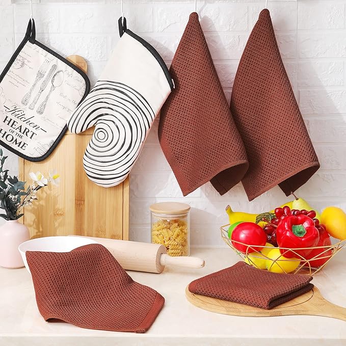Homaxy 100% Cotton Waffle Weave Kitchen Dish Cloths, 7-Pack Ultra Soft Absorbent Dish Towels, Quick Drying Dish Rags, 12 x 12 Inches, Rust
