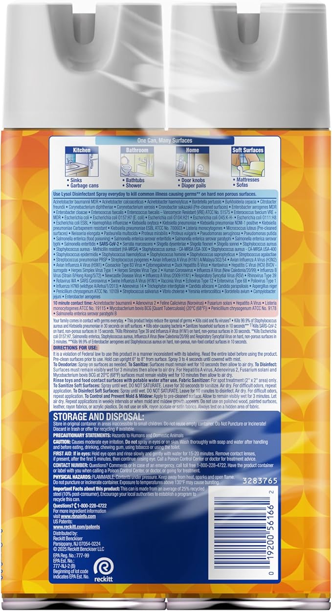 Lysol Disinfectant Spray, Sanitizing and Antibacterial Spray, For Disinfecting and Deodorizing, Mango & Hibiscus, 19 Fl. Oz (Pack of 2)
