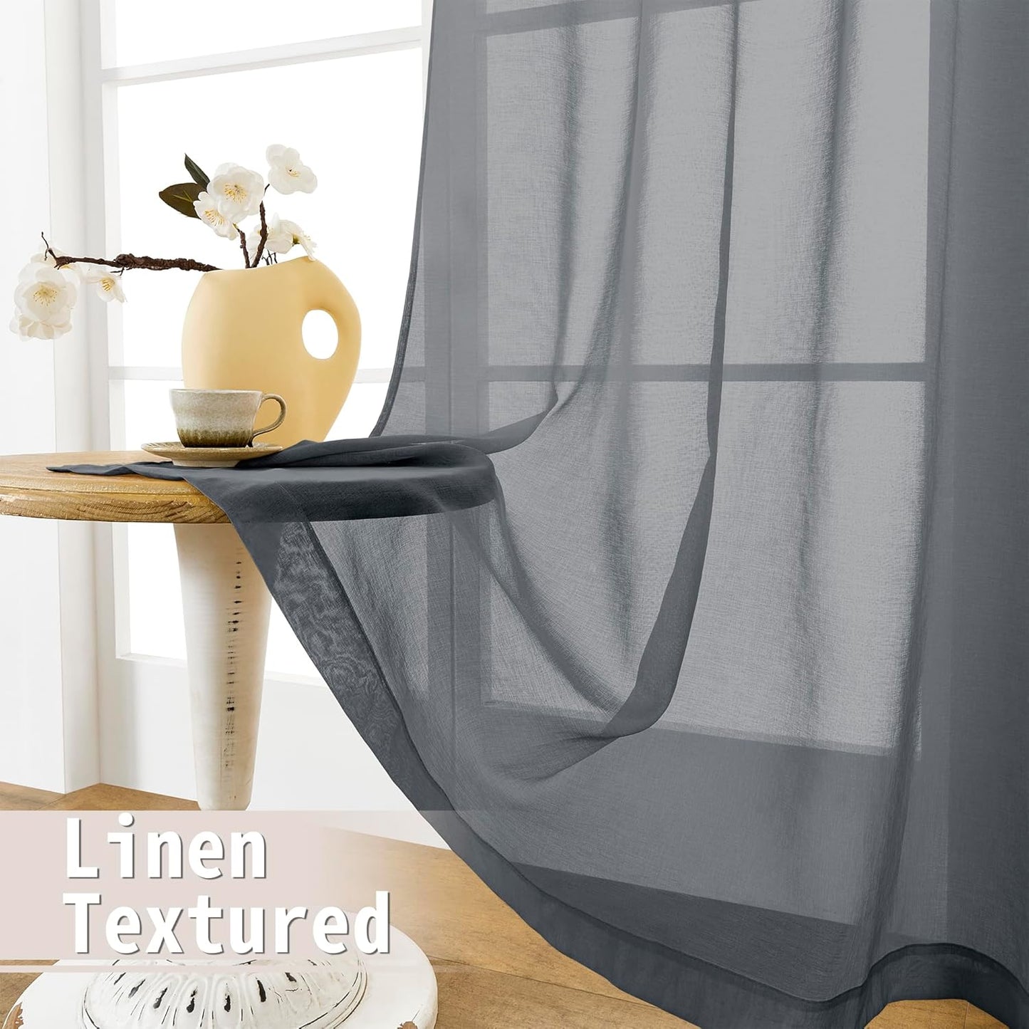Tollpiz Sheer Door Curtain Closet Linen Textured Curtains Sheer Doorway Light Filtering Voile Patio Glass Door Rod Pocket Curtain French Door, 54 x 72 inches Long, Dark Grey, Set of 1 Panel