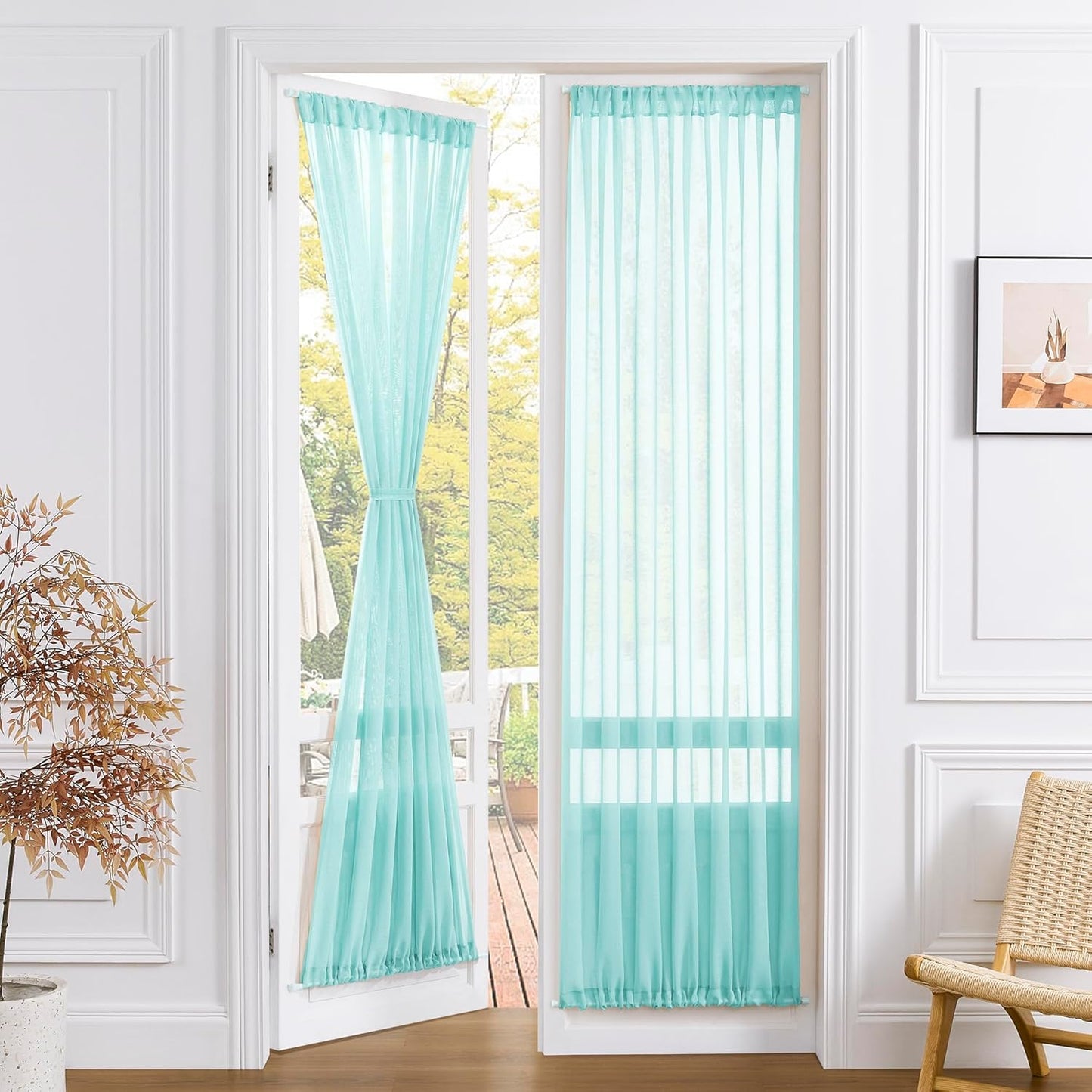 Tollpiz Sheer Curtains Closet Linen Textured Curtain Sheers Doorway Light Filtering Voile Patio Glass Door Rod Pocket Curtains French Door, 54 x 80 inches Long, Crystal Blue, Set of 1 Panel