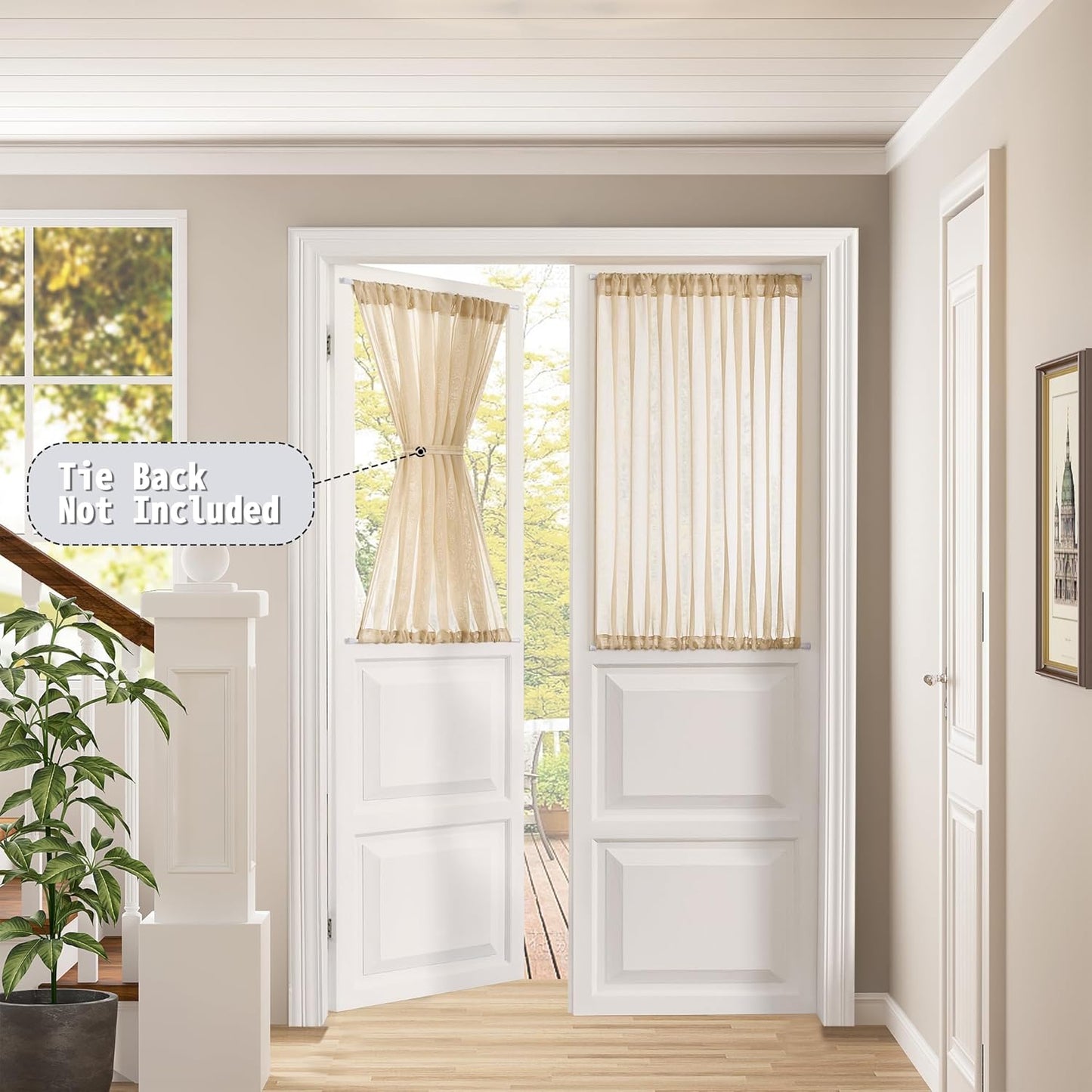 Tollpiz Short Sheer Linen Textured Curtain Sheers Doorway Light Filtering Voile Patio Glass Door Rod Pocket Curtains French Door, 54 x 54 inches Long, Beige, Set of 1 Panel