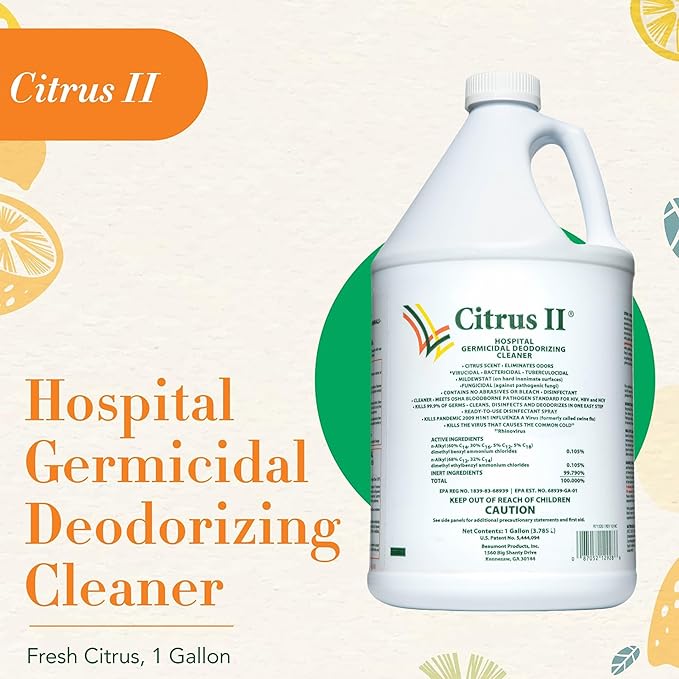 Citrus II Hospital Germicidal Deodorizing Cleaner - Fresh Citrus Scent - 1 Gallon - Refill - Disinfecting Cleaner for Home, Hospital and Office Areas