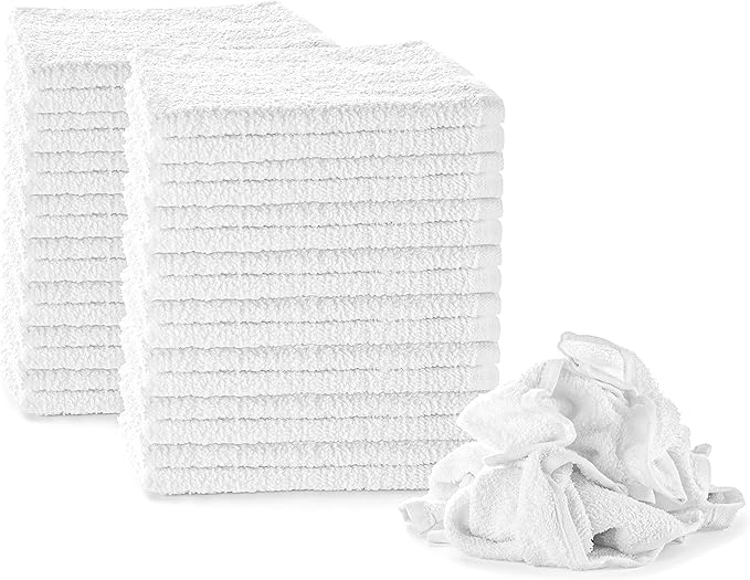 Nabob Wipers White Terry Rags 2lb Bulk Towel Rag Multipurpose 12x12 Inches 100% Cotton Ring Spun Cleaning Solution for Body Shops, Garages, Restaurants, Home, Bars (24 Pack)