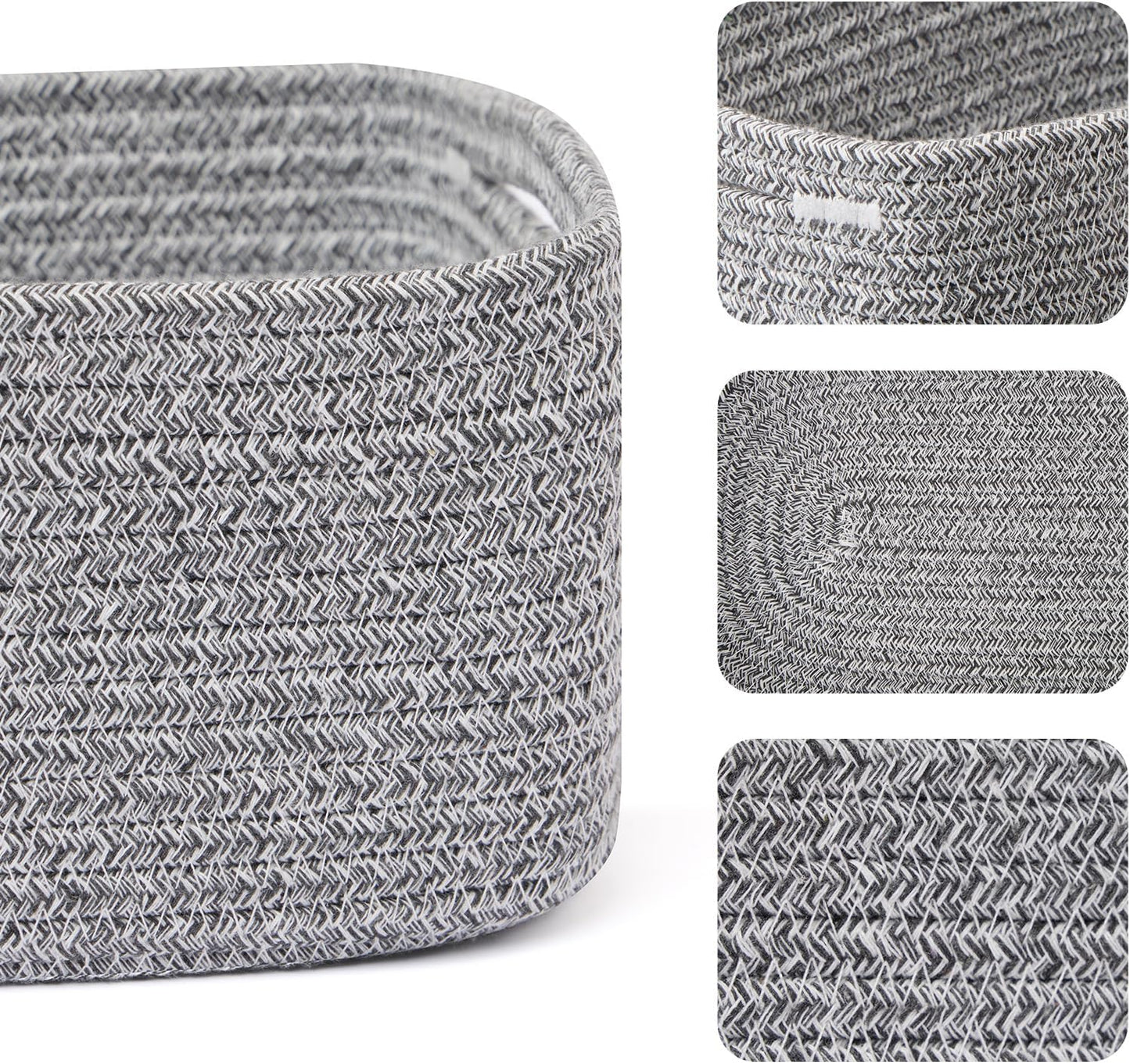Small Storage Baskets for Organizing | Closet Organizer Bins | Shelf Toy Basket | Woven Rope Baskets | Cube Decorative Box | Shallow Basket | 13x8.5x5.1” | 4 Packs Mixed Grey