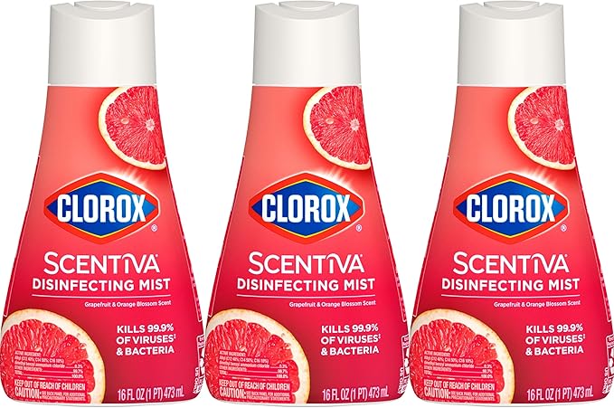 Clorox Scentiva Disinfecting Mist, Grapefruit and Orange Blossom, Refill, 16 Fl Oz Each, Pack of 3