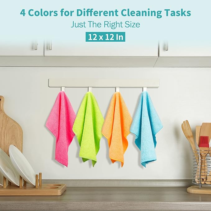 HOMERHYME Microfiber Cleaning Cloth - 60 Pack Shop Towels, 12" x 12" Cleaning Rags Lint Free, Reusable Microfiber Towels for Cars Kitchen Automotive House Office