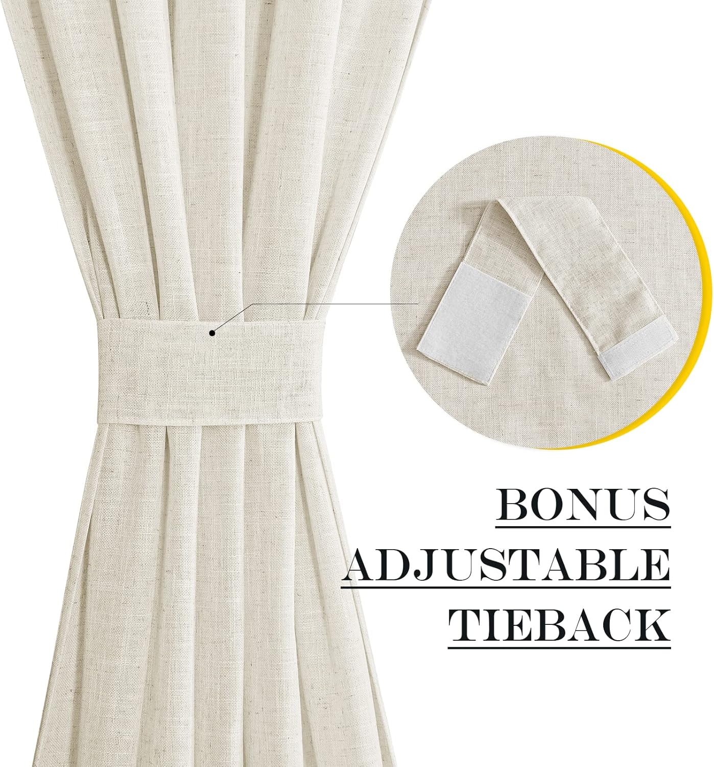 NICETOWN Linen Blend Small Window Curtains for Classroom Kitchen Cafe Basement Easy Installed Door Window Curtain for Privacy, Light Filtering Tie Up Shade, 1 Panel, W26 x L50 inches Long, Linen