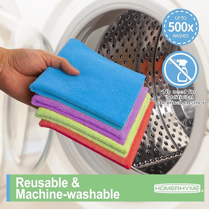 HOMERHYME Microfiber Cleaning Cloth, 52 Pack Cleaning Rags,12" X 11" Lint Free Dish Towels Wash Cloths, Reusable Microfiber Towels for Home and Kitchen Bathroom Apartment Cleaning Supplies, Assorted