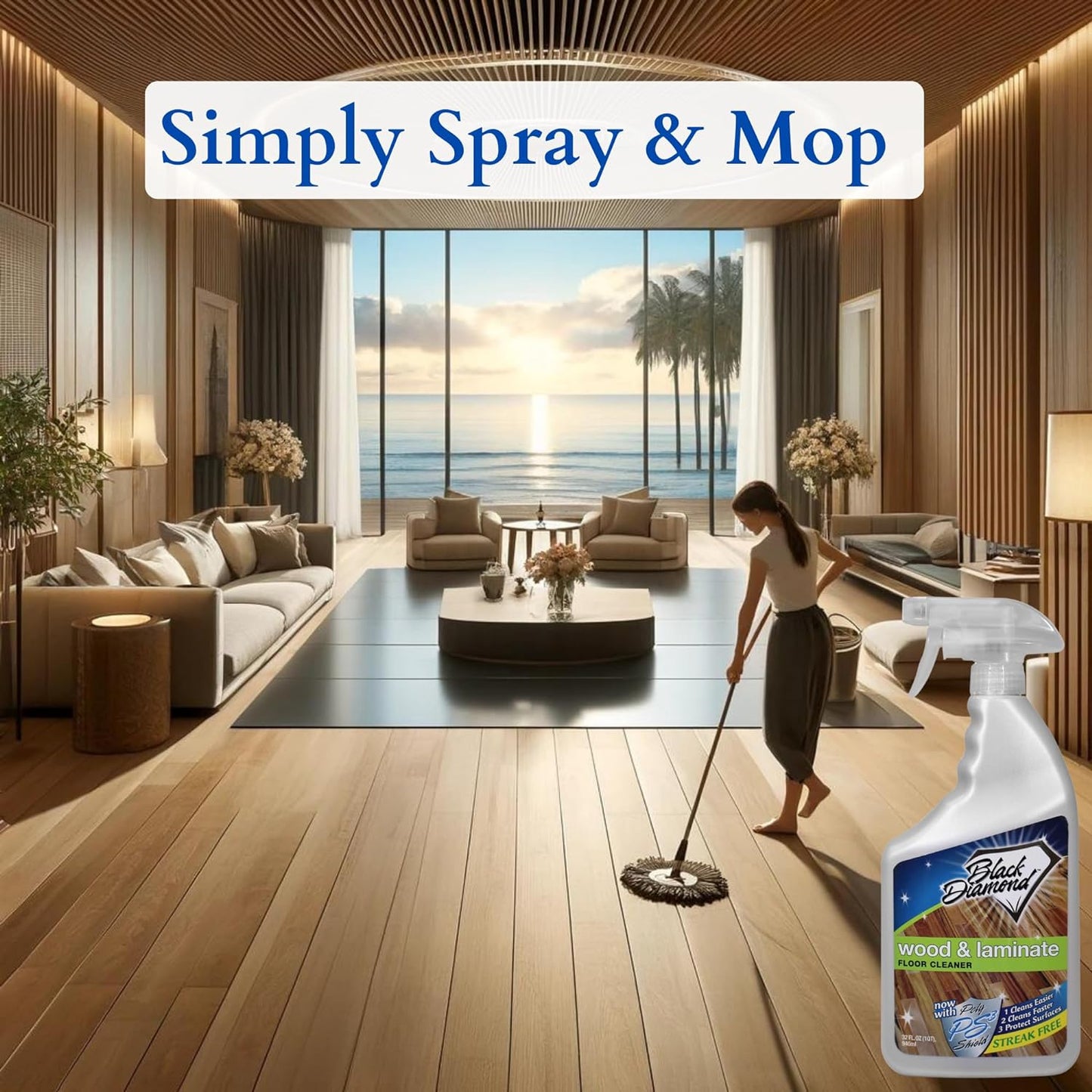 Black Diamond Stoneworks Wood & Laminate Floor Cleaner- Ready to Use Non-Toxic No-Rinse Formula - Safe for Vinyl, Wood, and Engineered Floors (512 Fl Oz)