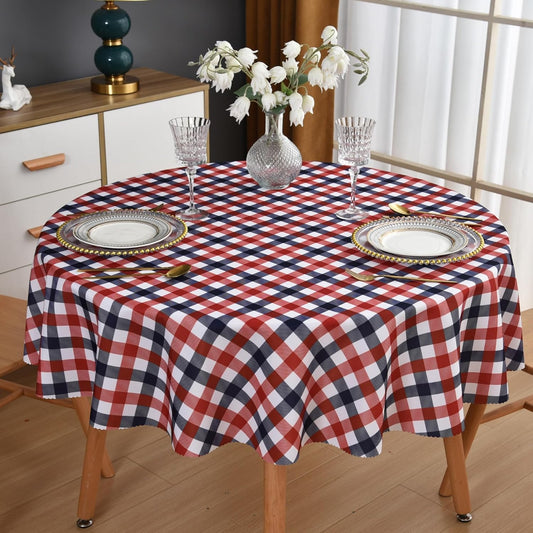 Waterproof Plaid Tablecloth Fabric - Round 120 Inch Classic Gingham Checker Table Cloth for Indoor/Outdoor Use - Buffalo Table Cover for Picnics, BBQs, and Parties