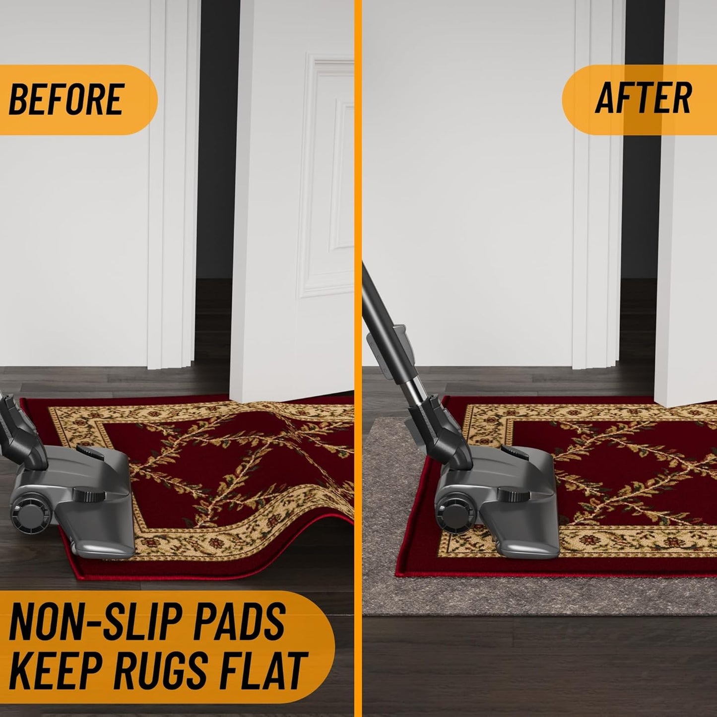 Ottomanson 2' x 8' Non-Slip Rug Pad Gripper 1/4 Inch Thick Dual Surface Felt + Rubber Gripper - Safe for All Floors, Brown
