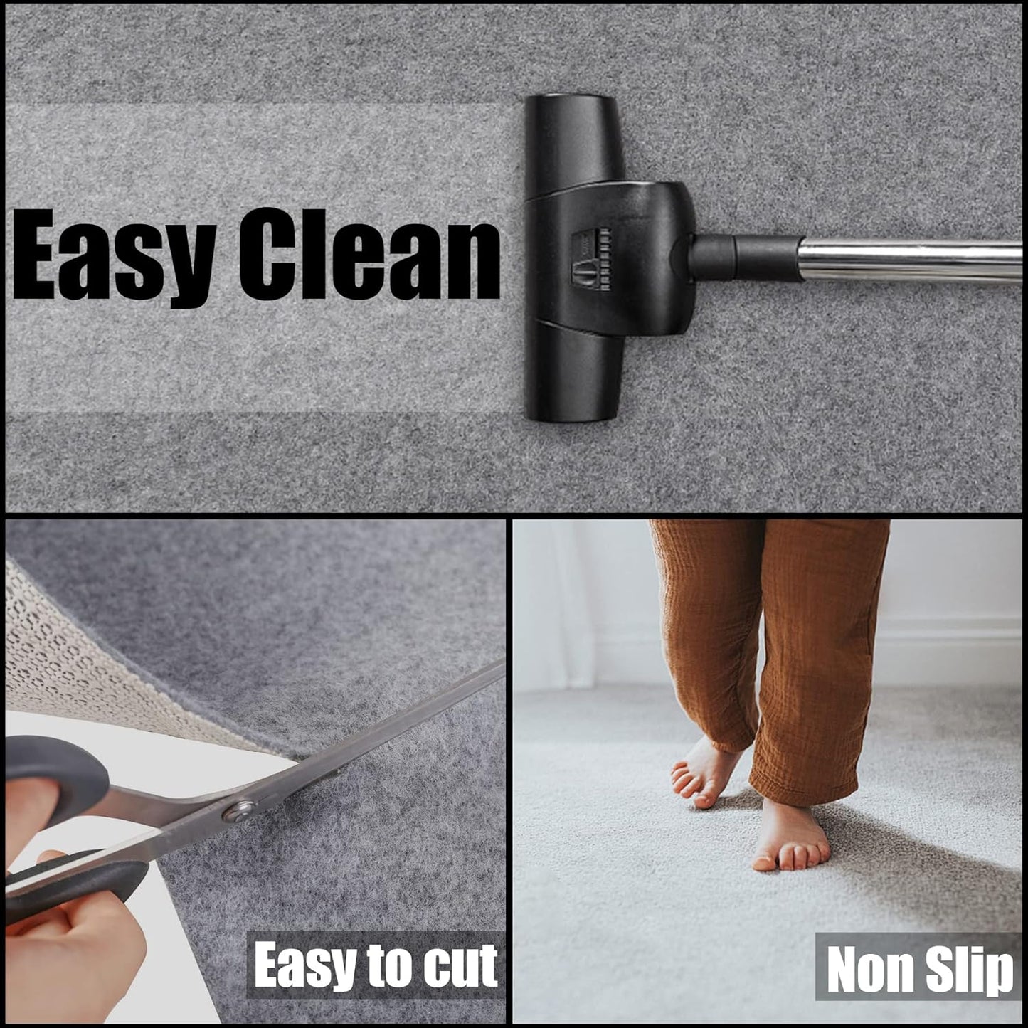 Non Slip Rug Pad Grippers - 2.5x9, 1/4" Thick, Felt + Rubber Double Layers Area Carpet Mat Tap, Provides Protection and Cushioning for Hardwood or Tile Floors