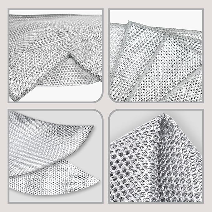 Double-Layer Steel Wire Cleaning Cloth - Non-Scratch Wire Dishcloth Rag Heavy Duty Scrub Pads Multi-Purpose Silver Mesh Scouring Pads for Dishes, Pots, Pans (6pcs)