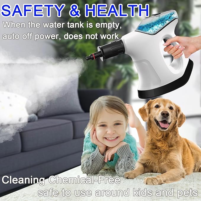 Handheld Steam Cleaner for Home, 10S Immediate Heat Hand Held Steam Cleaner, with Visualized Large Water Tank & 9 PCS Accessories & Safety Lock, for Kitchen,Couch,Floor,Window,Car (WHITE+BLACK)