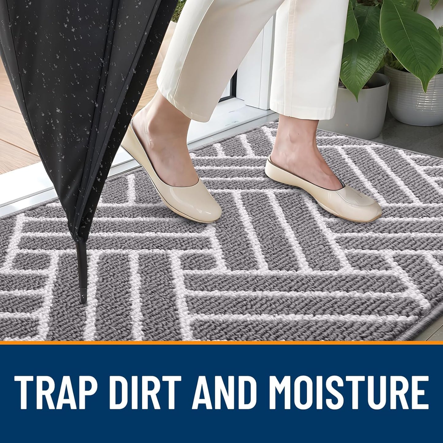 OLANLY Indoor Door Mat, 36x24 Inch, Dirt Resistant and Absorbent, Non-Slip Rubber Backing Floor Mats, Easy Clean Low-Profile Doormat for Entryway, Front Door, and Inside Entrance, Grey