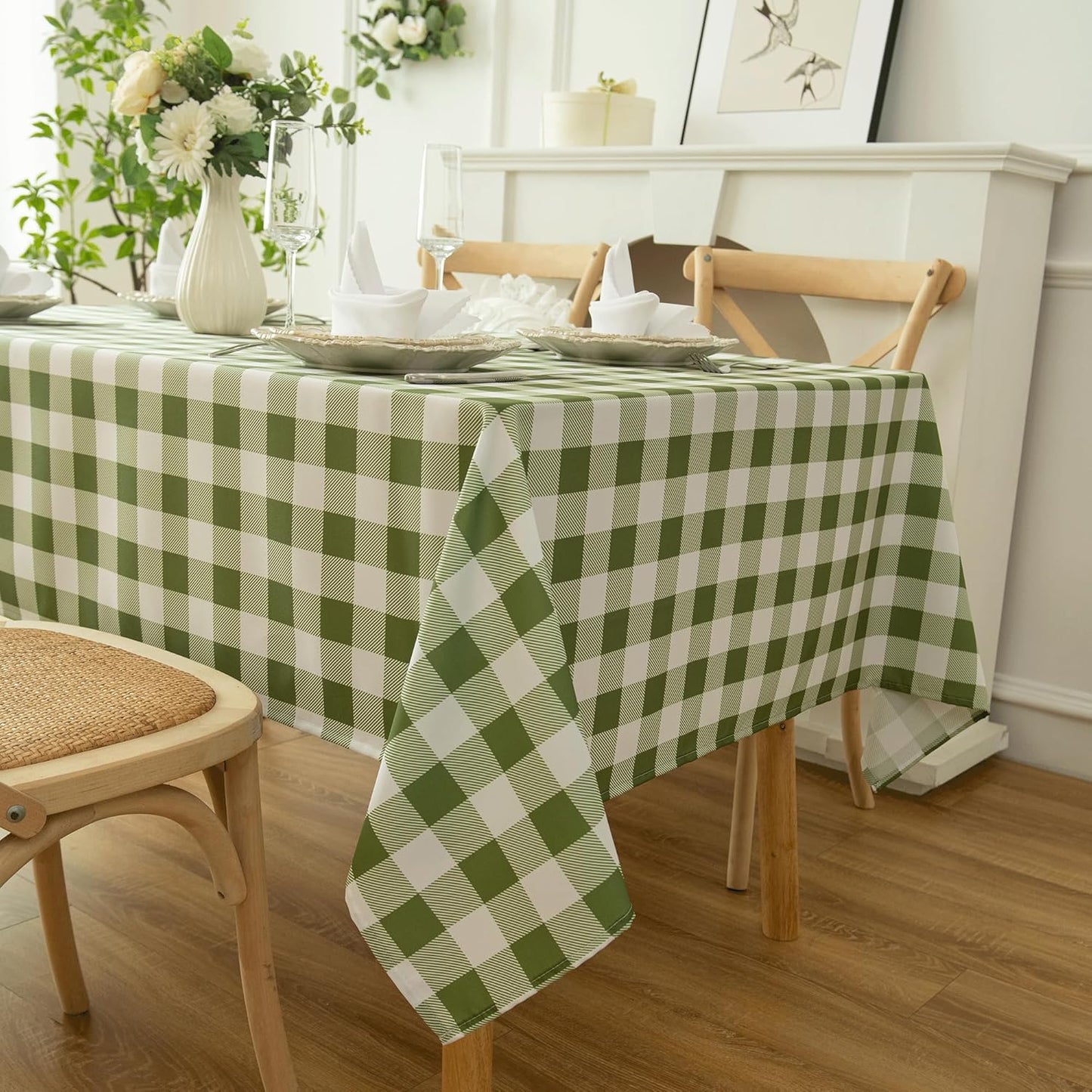 Classic Gingham Buffalo Tablecloth Fabric - Oblong 58x144 Inch Water Proof Checkered Table Cloth for Indoor Outdoor - Table Cover for Birthday, Picnics, BBQs, and Parties