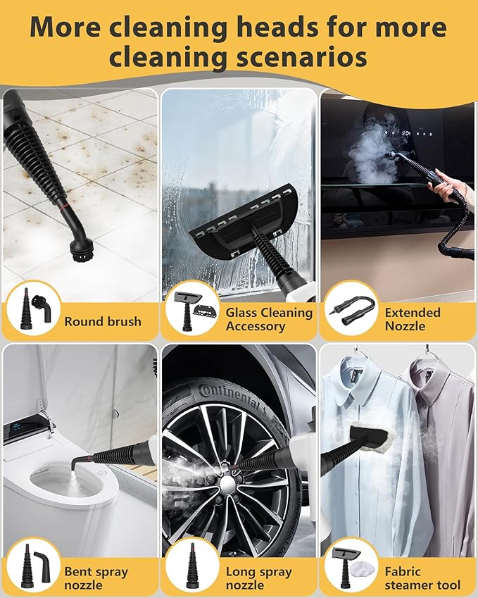 Steam Cleaner - Handheld Steam Cleaner with 12Pcs Accessories & Safety Lock, Pressurized Handheld Steam Cleaner for Home, Tile, Windows, Bathrooms, Kitchens, Grease, Car (Grey)