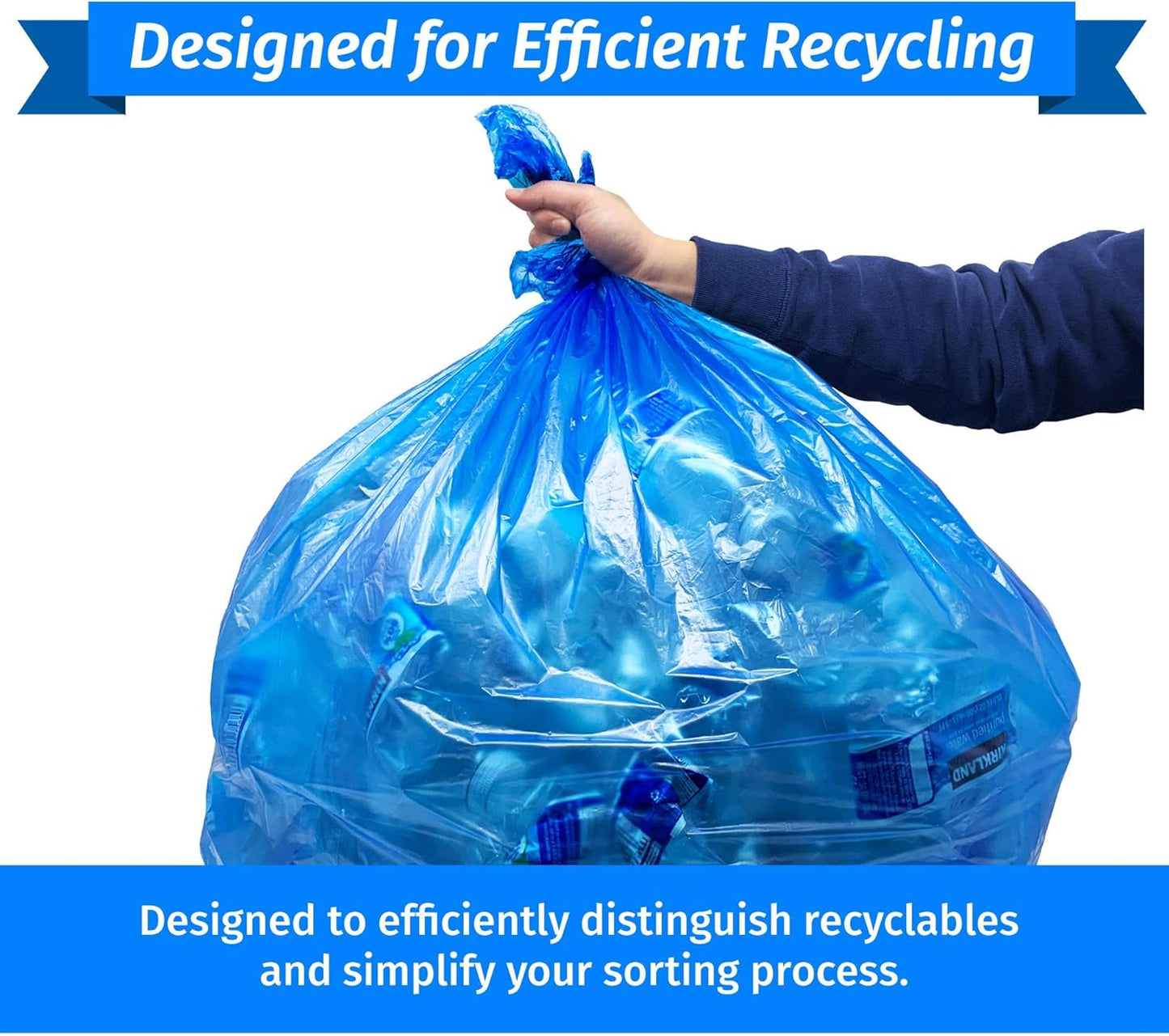 Reli. SuperValue 33 Gallon Recycling Bags (120 Count) Made in the USA - Blue Trash Bags, 30-33 Gallon | Recycling, Garbage | 33Gal with 30Gal - 35Gal Capacity