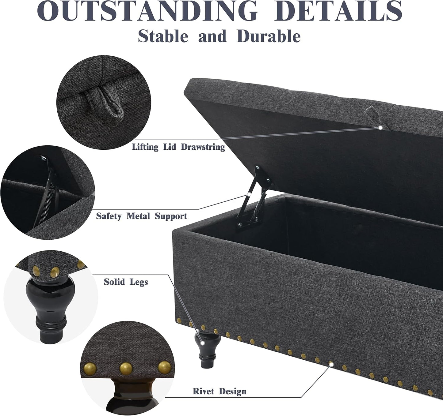 50" Storage Ottoman Bench, Tufted Ottoman with Storage for Living Room, Large End of Bed Ottomans, Modern Entryway Benchs, Window & Bedroom Benches for Foot of Bed (Dimgray)