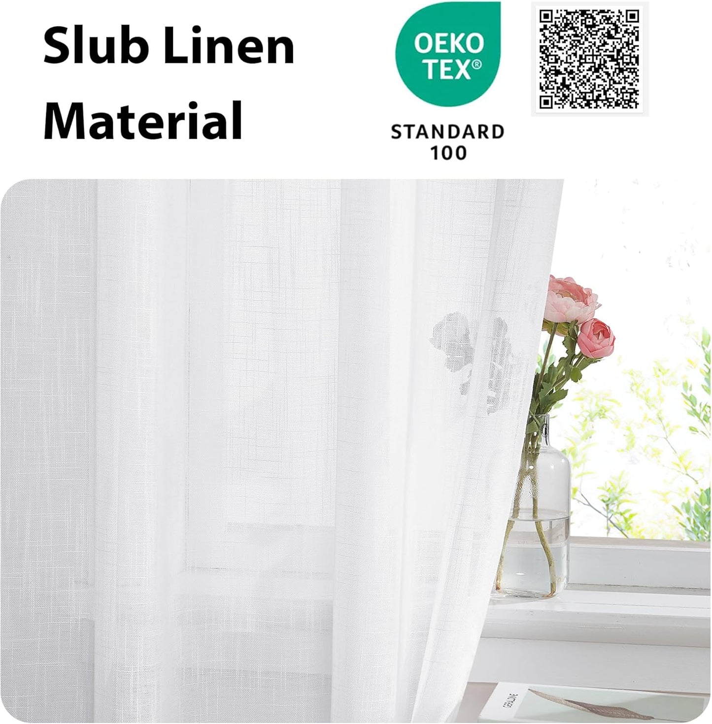 NICETOWN Sidelight French Door Panel, Linen Textured Look Translucent Privacy Side Light Sheer Front Door Curtain Including Tieback, 30 inches Wide x 72 inches Long, White