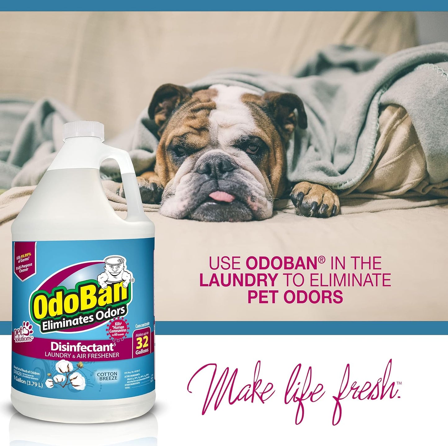 OdoBan Disinfectant Concentrate and Odor Eliminator, Made in the USA, Cotton Breeze Scent, 2 Gallons
