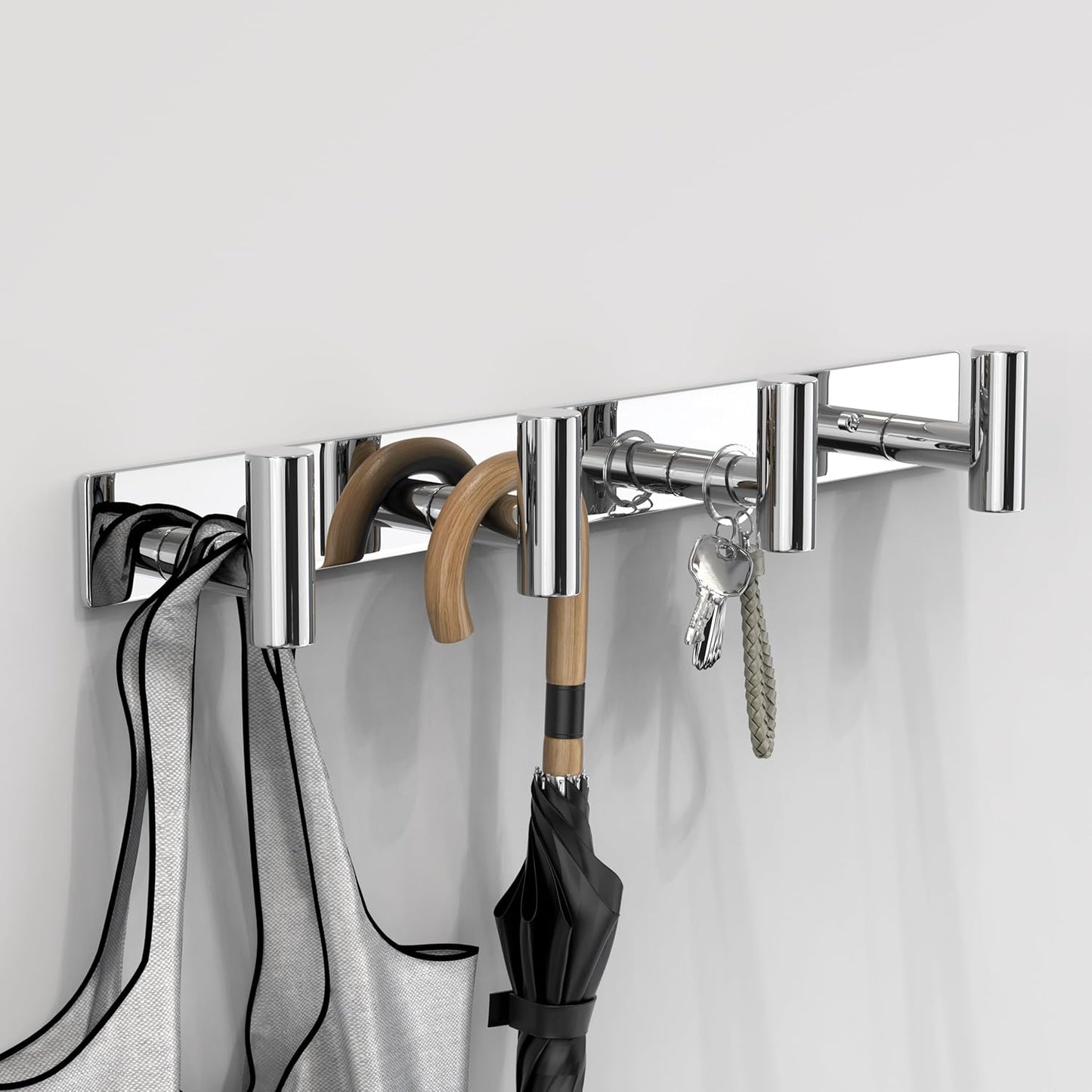 VAEHOLD Hat and Coat Wall Mount Rack - Hooks for Robes, Bags, Keys, and Towels - Bathroom Towel Hanger Organizer (Polished Chrome, “T“ Shape 4 Hooks 2 Pack)