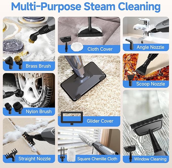 SENMO Steam Mop, 14-in-1 Detachable Steam Cleaner for Home and Floor, 1300W 228°F Deep Cleaning MultiPurpose Steamer with 14 Attachments for Floor, Tile, Grout, Furniture, Carpet, Wall (Black)